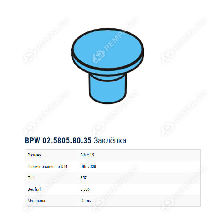 Заклепки тормозных накладок BPW 02.5805.80.35 (80 шт, 8x15 мм)